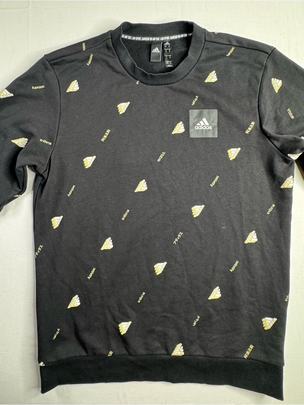adidas Black Short-Sleeve Crew with Gold Logo Print